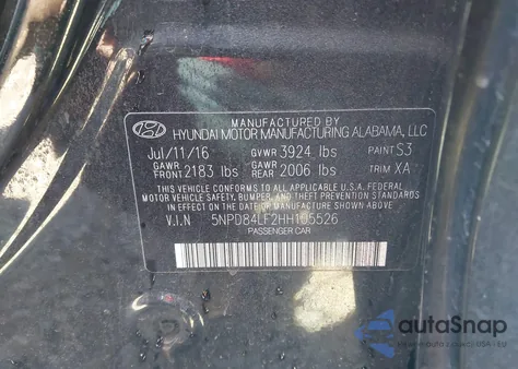 2017 Hyundai Elantra Se из США, поврежденный, VIN 5NPD84LF2HH105526